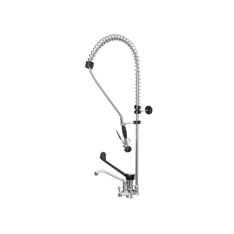 ONE HOLE PRE-RINSE UNIT WITH SWINGING SPOUT, PLASTIC CLINICAL LEVER AND BASIC SHOWER HAND 