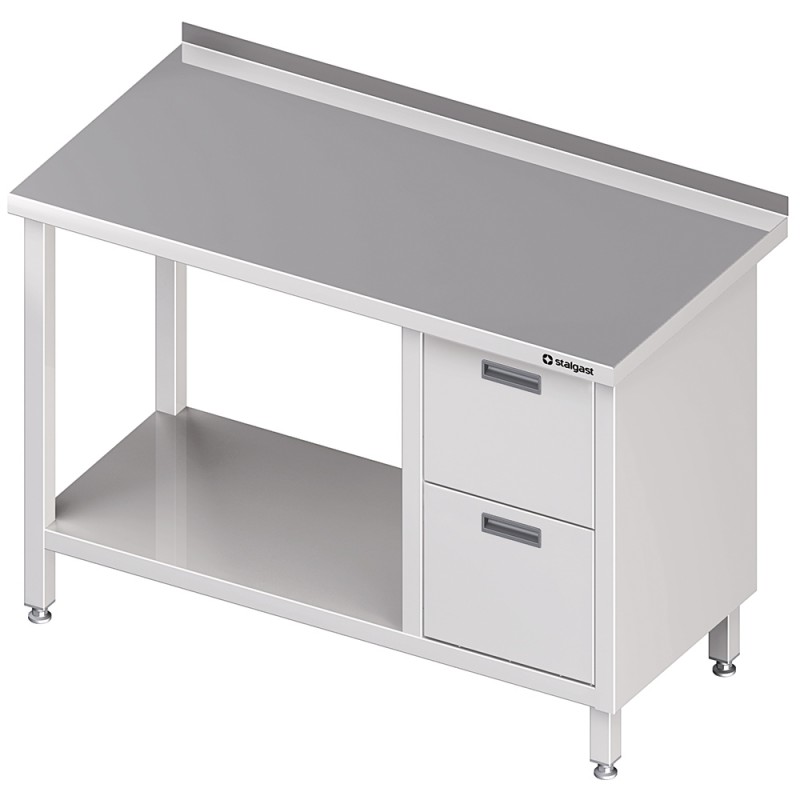 Stół przyścienny z blokiem dwóch szuflad (P),i półką 1200x600x850 mm