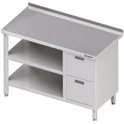 Stół przyścienny z blokiem dwóch szuflad (P),i 2-ma półkami 800x600x850 mm