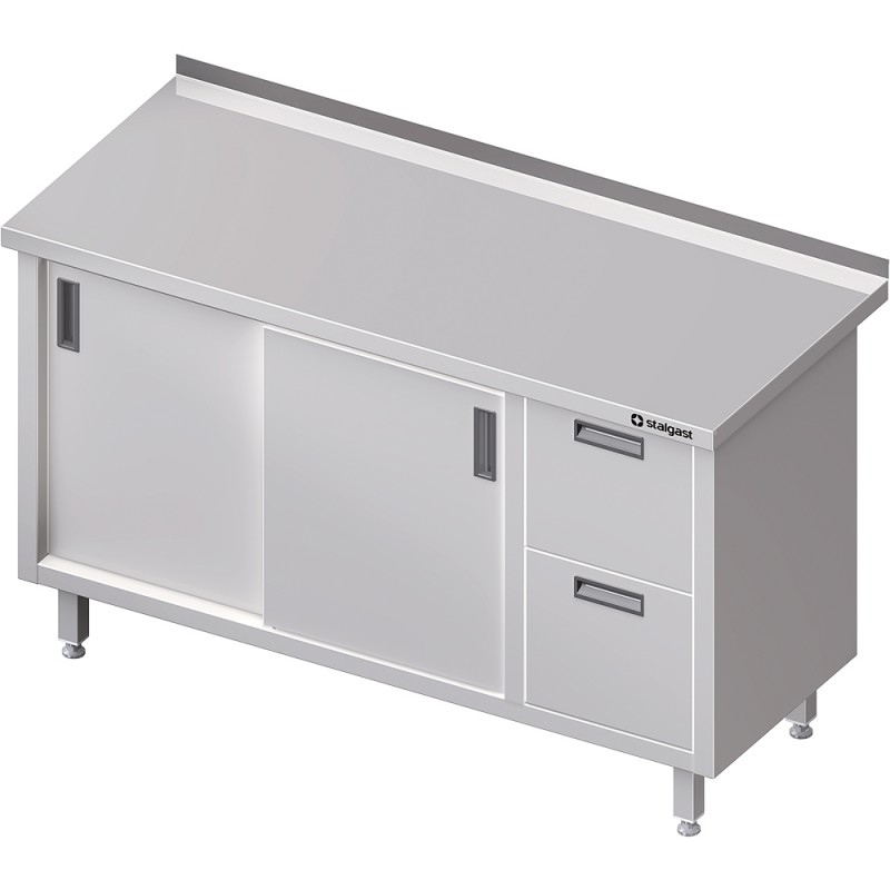 Stół przyścienny z blokiem dwóch szuflad (P),drzwi suwane 1500x600x850 mm