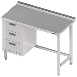 Stół przyścienny z blokiem trzech szuflad (L),bez półki 800x600x850 mm