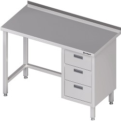 Stół przyścienny z blokiem trzech szuflad (P),bez półki 900x600x850 mm