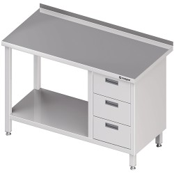 Stół przyścienny z blokiem trzech szuflad (P),i półką 900x700x850 mm