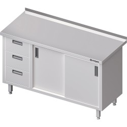 Stół przyścienny z blokiem trzech szuflad (L),drzwi suwane 1200x600x850 mm