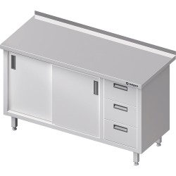 Stół przyścienny z blokiem trzech szuflad (P),drzwi suwane 1200x600x850 mm